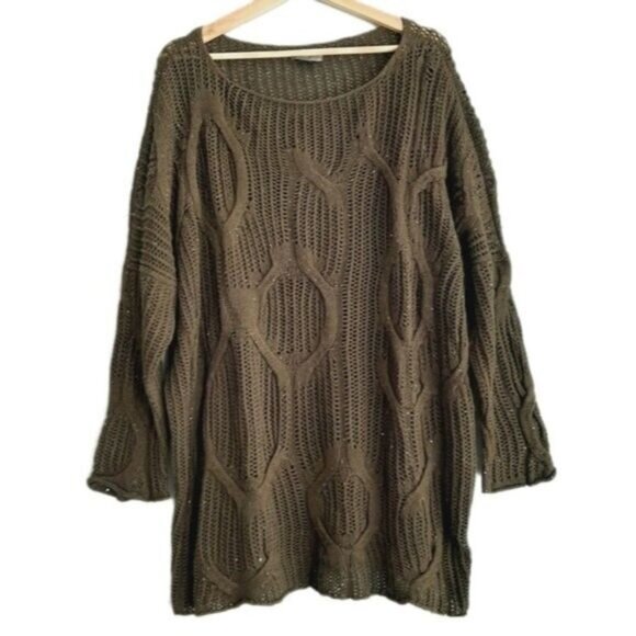 CREA CONCEPT Cable Knit Sweater Tunic Drop Shoulders Relaxed Fit Sz L - Picture 1 of 11